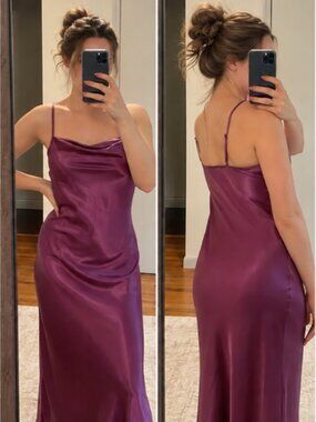 Purple Silk Midi Dress Thin Straps size M